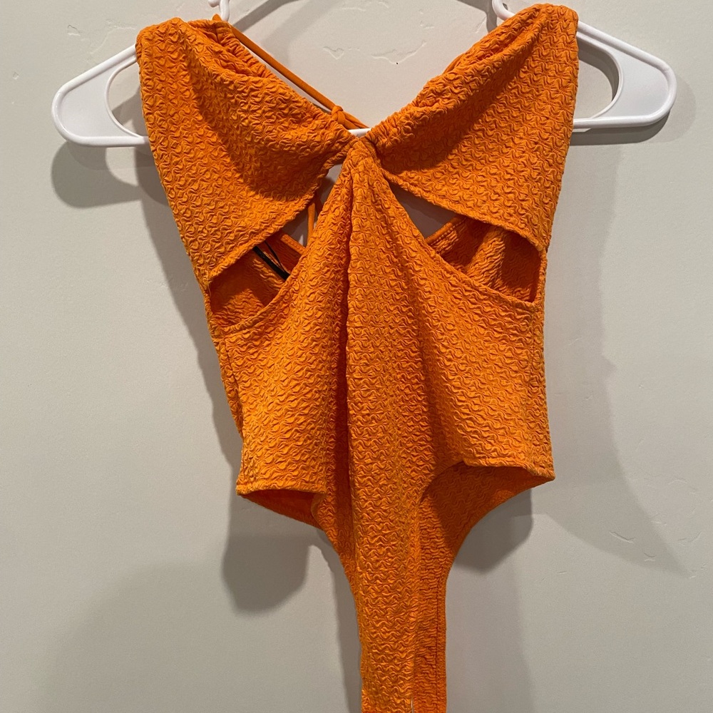Bright Orange Textured Body Suit
